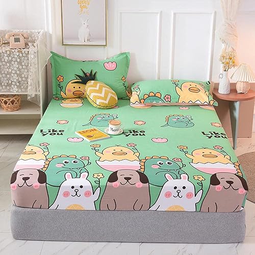 Miniatura 9 de Sábana bajera ajustable de algodón con estampado de dibujos animados para niños, sábanas antideslizantes para niños y niñas, funda de cama J