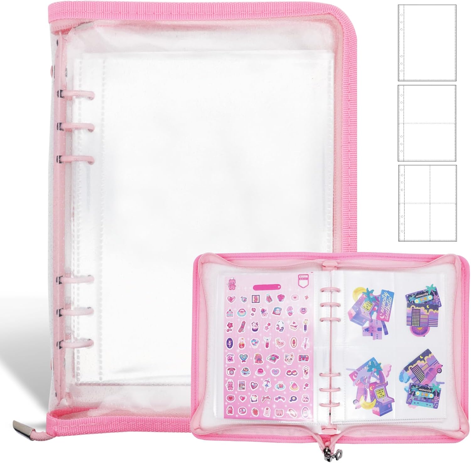 Sticker Storage Organizer Binder A5 Sticker Book Collecting Album Reusable Sticker Collection Book with Pocket Zipper Sticker Holder Keeper Book for Adult Collecting Sticker (green)