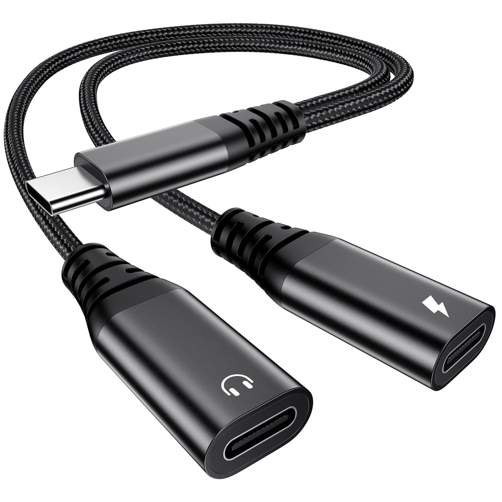 USB C Splitter 1 zu 2, USBC Verteiler Doppelstecker, USB C Kopfhörer Adapter und Laden für iPhone 17 16 15 Plus Pro Max, iPad Pro Air Mini, Samsung S25 S24 S23 S22 S21 S20 Ultra, Google, Laptop usw
