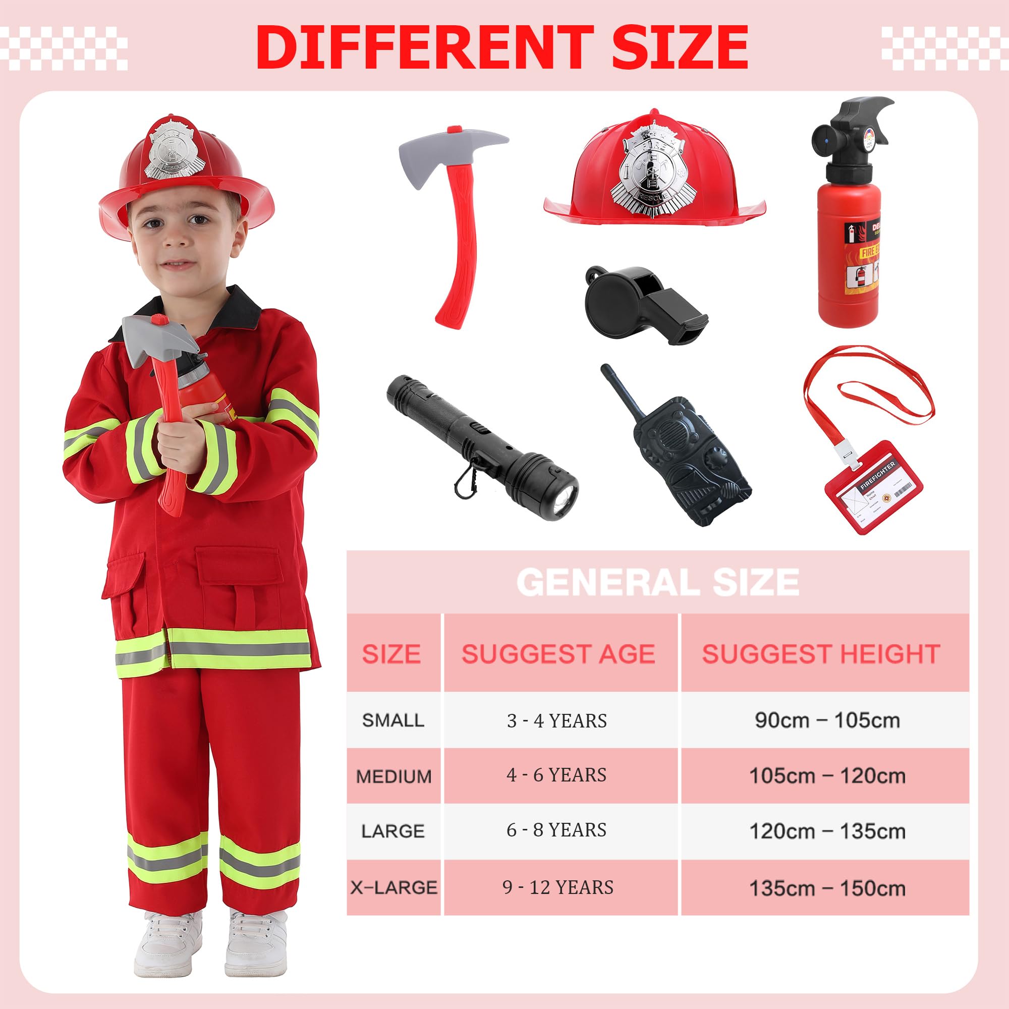 Costume de Pompier pour Enfants Chef des Pompiers Cosplay Jeu de Rôle Jouets Accessoires