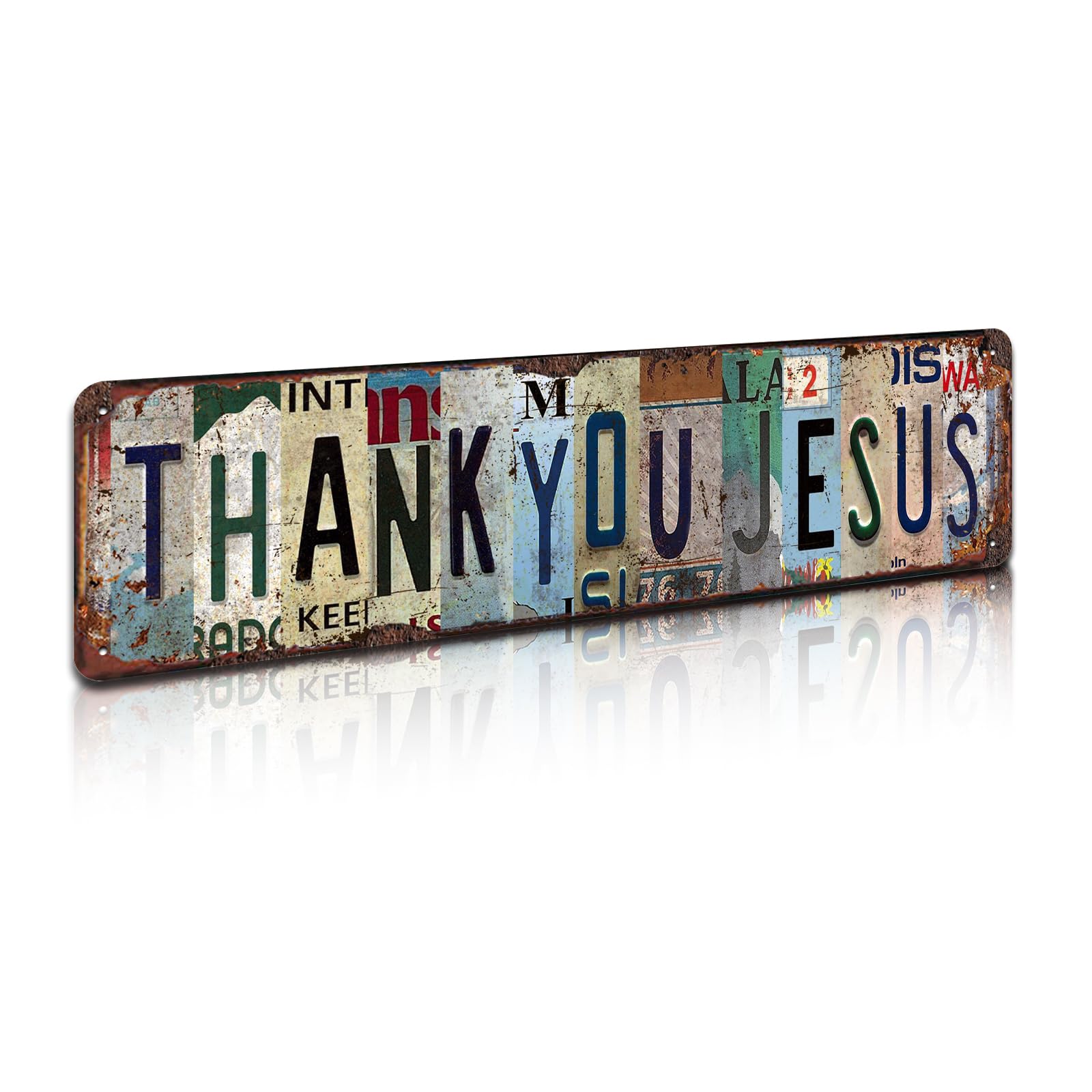 Vintage "Thank You Jesus" Metal Tin Sign - Religious Inspirational Wall Art for Home, Church, Prayer Room, Farmhouse Décor - 4x16 Inch