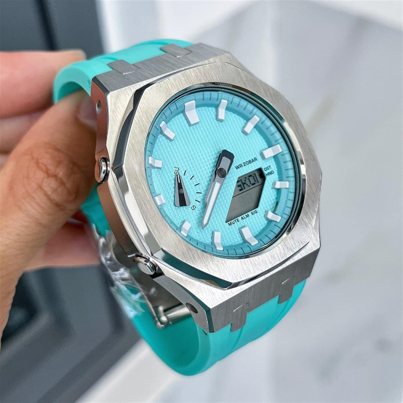 CNHKAUCNHKAU For Casioak GA2100 Mod Kit Gen3 Gen4 Metal Stainless Steel Case Band Modified Watch Strap CASE For GA2110 Replacement Gen4 (Color : Rubber TifannyUS)