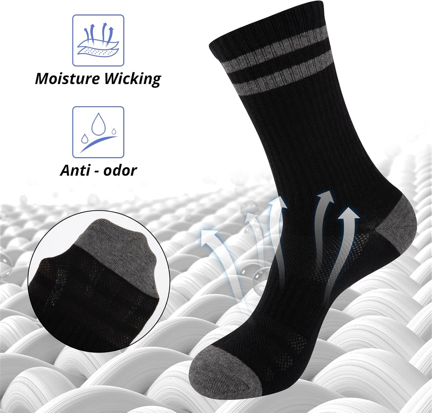 COOVAN 6 Pairs Mens Crew Socks Work Cotton Athletic Running Thin Socks Casual Breathable Boot Lightweight Socks for Men - Image 3