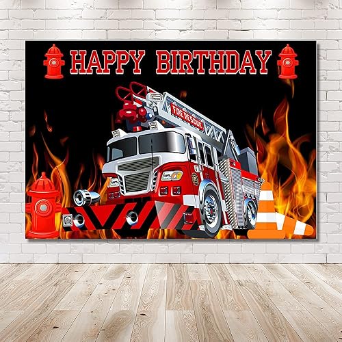 Miniatura 6 de MEHOFOND Fondo para fiesta de cumpleaños de 7 x 5 pies, decoración de fiesta de cumpleaños, bomberos, bomberos, bomberos, fotografía de fondo para