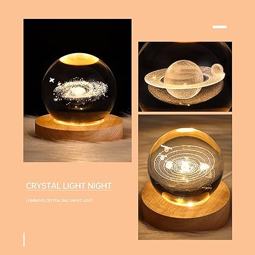 Miniatura 7 de FROATS Luz nocturna de bola de cristal de Saturno 3D para niños lámpara de noche de bola de cristal con base de madera decoración de fantasía bola