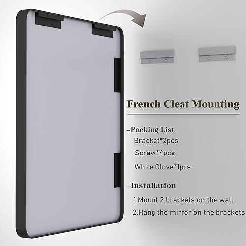 Miniatura 6 de Espejo de baño negro de 24 x 32 pulgadas, marco de metal negro mate, espejo rectangular redondeado, antioxidante, inastillable (horizontalvertical)