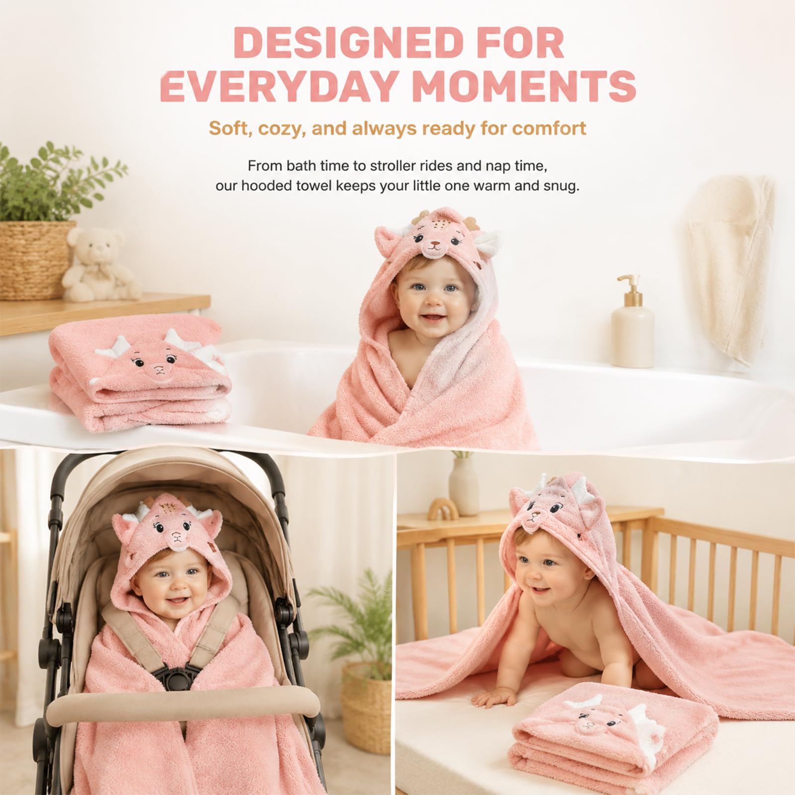 3 Pièces Serviettes À Capuche Bébé 80 X 80 Cm Serviettes Douces pour Tout-Petits Et Nouveaux-Nés