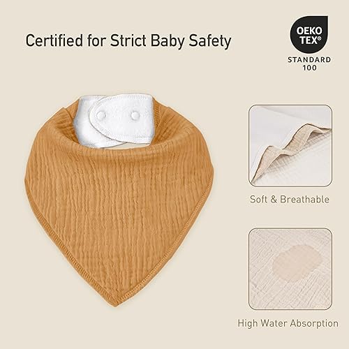 Miniatura 6 de Baberos de muselina para bebé 8 unidades, Babero tipo bandana para babeo y dentición, Algodón suave y absorbente para niñas y niños Clásico,Un