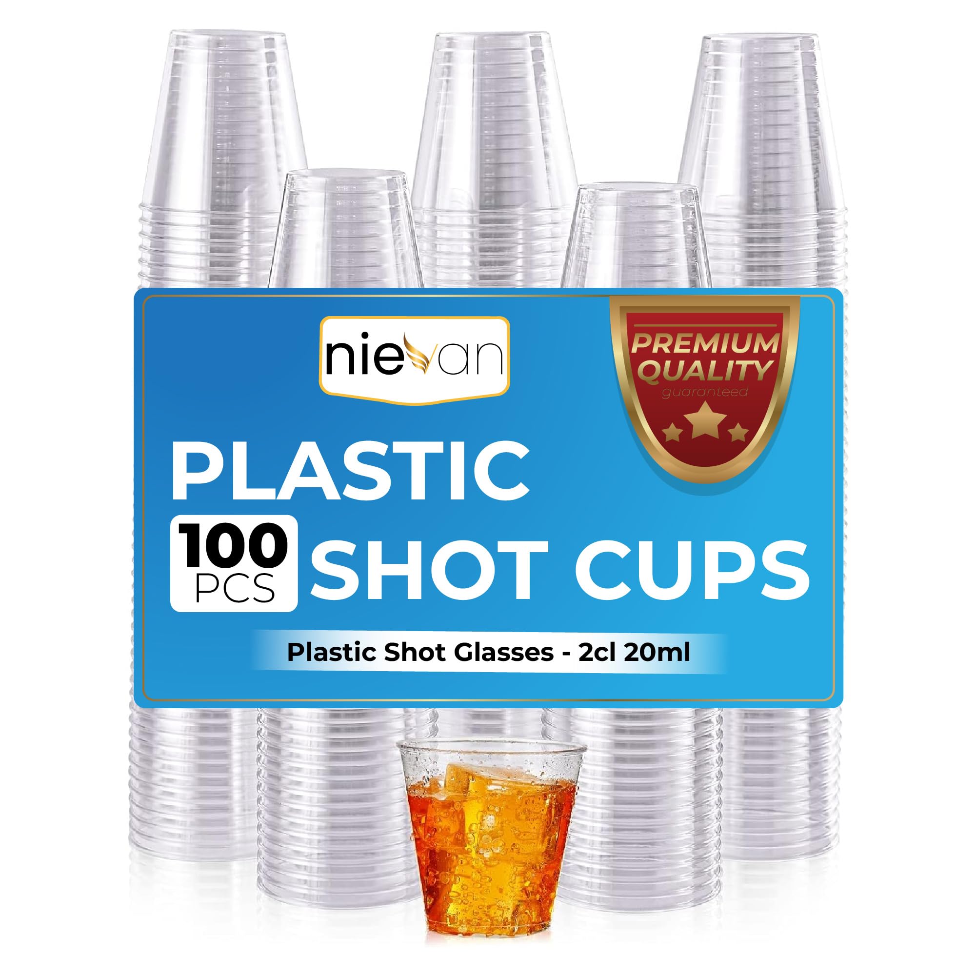 NIEVAN 100Pack Crystal Clear Shot Glasses 1oz (20ml) Disposable for Events