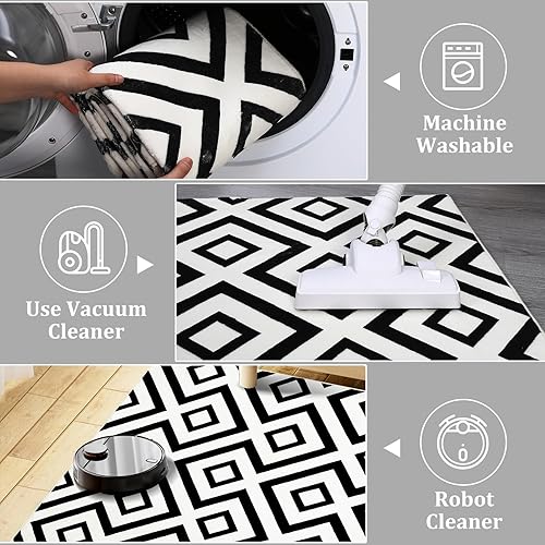 Miniatura 5 de Alfombras de pasillo para pasillo, 2 x 6, alfombra moderna, de pelo corto, alfombra de área pequeña, antideslizante, para cocina, sala de estar,