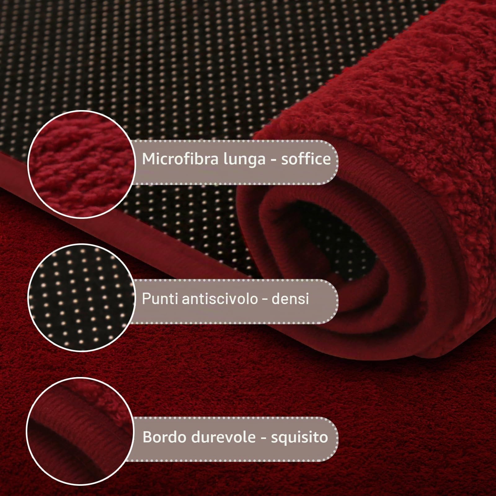 Tappetino da bagno extra large 60 x 180 cm, tappetini antiscivolo per pavimento, tappeti assorbenti in microfibra per camera da letto, rosso