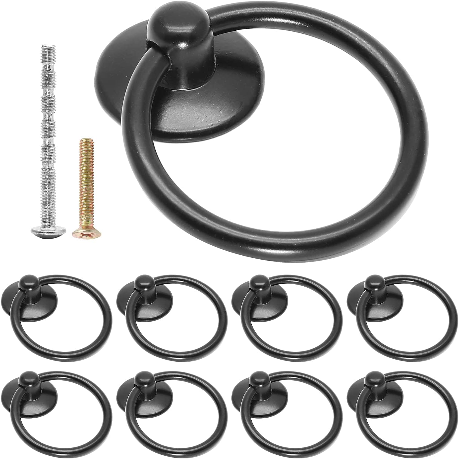 Uenhoy 10 Pcs Cabinet Ring Pull Handles Black Pull Ring Knobs 1-3/4 Inch Single Hole Drawer Pulls Knobs for Dresser Drawers, Wardrobes, Cupboards