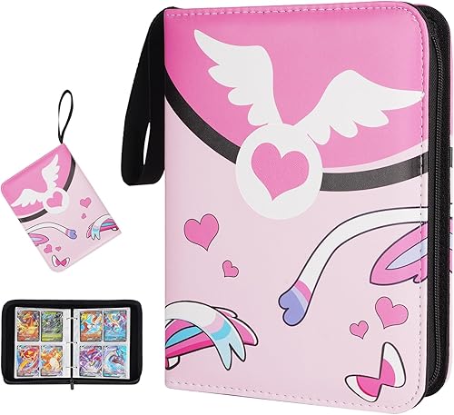 Miniatura 1 de Carpeta de 4 bolsillos para tarjetas de Pokémon con mangas, 480 tarjetas TCG grande, 3 anillos y 60 fundas para libros, con cremallera, álbum de