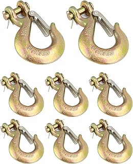 QWORK 4-Pack Clevis Slip Hook, 5/16 Inch Clevis Safety Hook with Secure Latch, Heavy Duty G70 Steel Chain Hook for Truck Trailer Winching & Transportation, 3/4" Opening & 14,000 lb Load Capacity