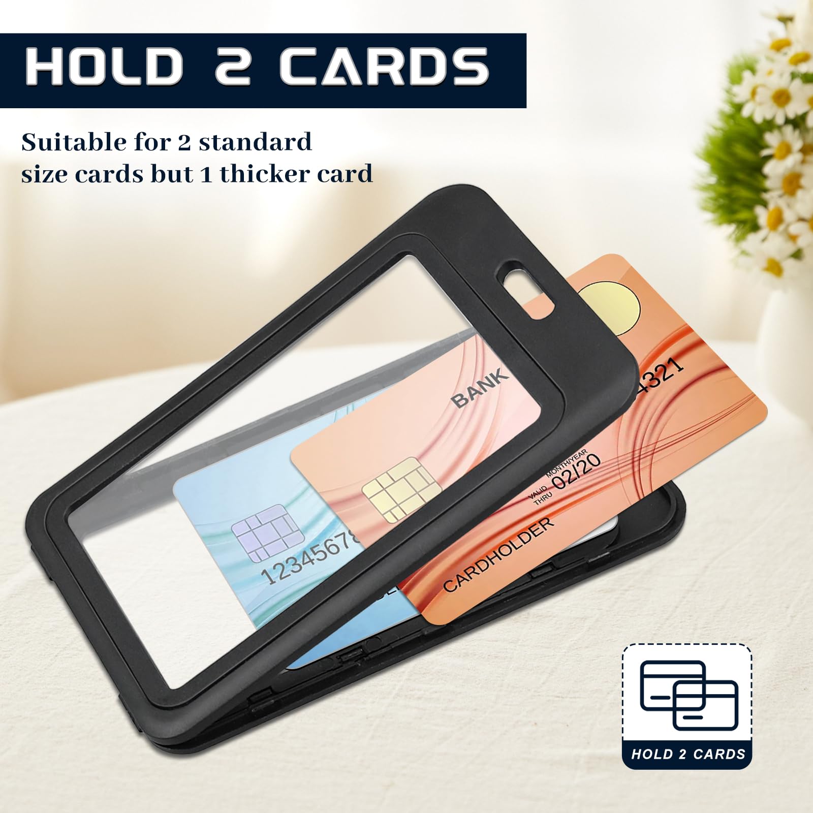 Lusofie Vertical ID Badge Holder 3 Pack – Hard Plastic Card Sleeves With Double-Sided Clear Windows, Black - View #9