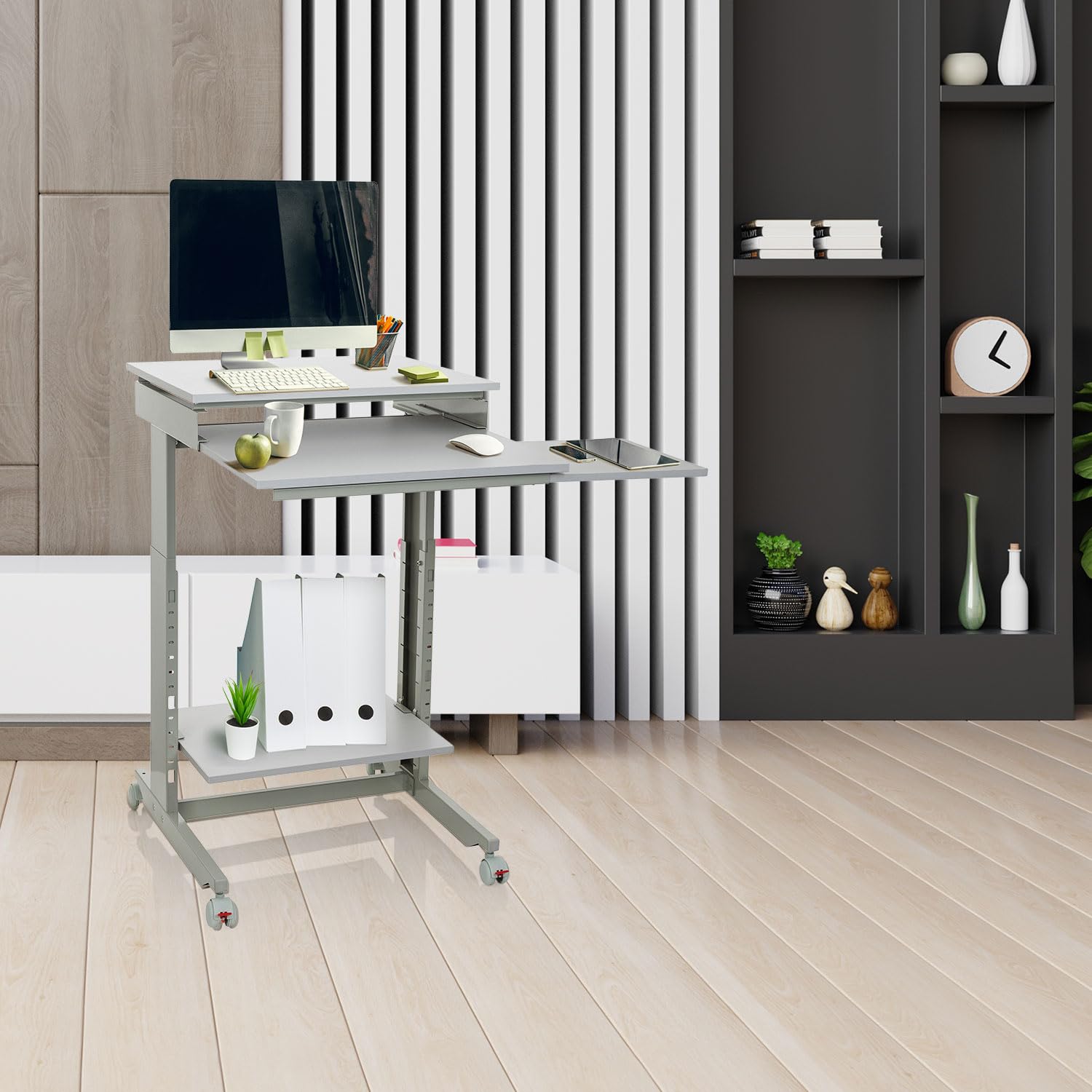 HJH Office 830021 Scrivania salvaspazio con Ruote WORKSTATION Scrivania Regolabile in Altezza, Tavolo da Lavoro Mobile, Standing Desk per Ufficio