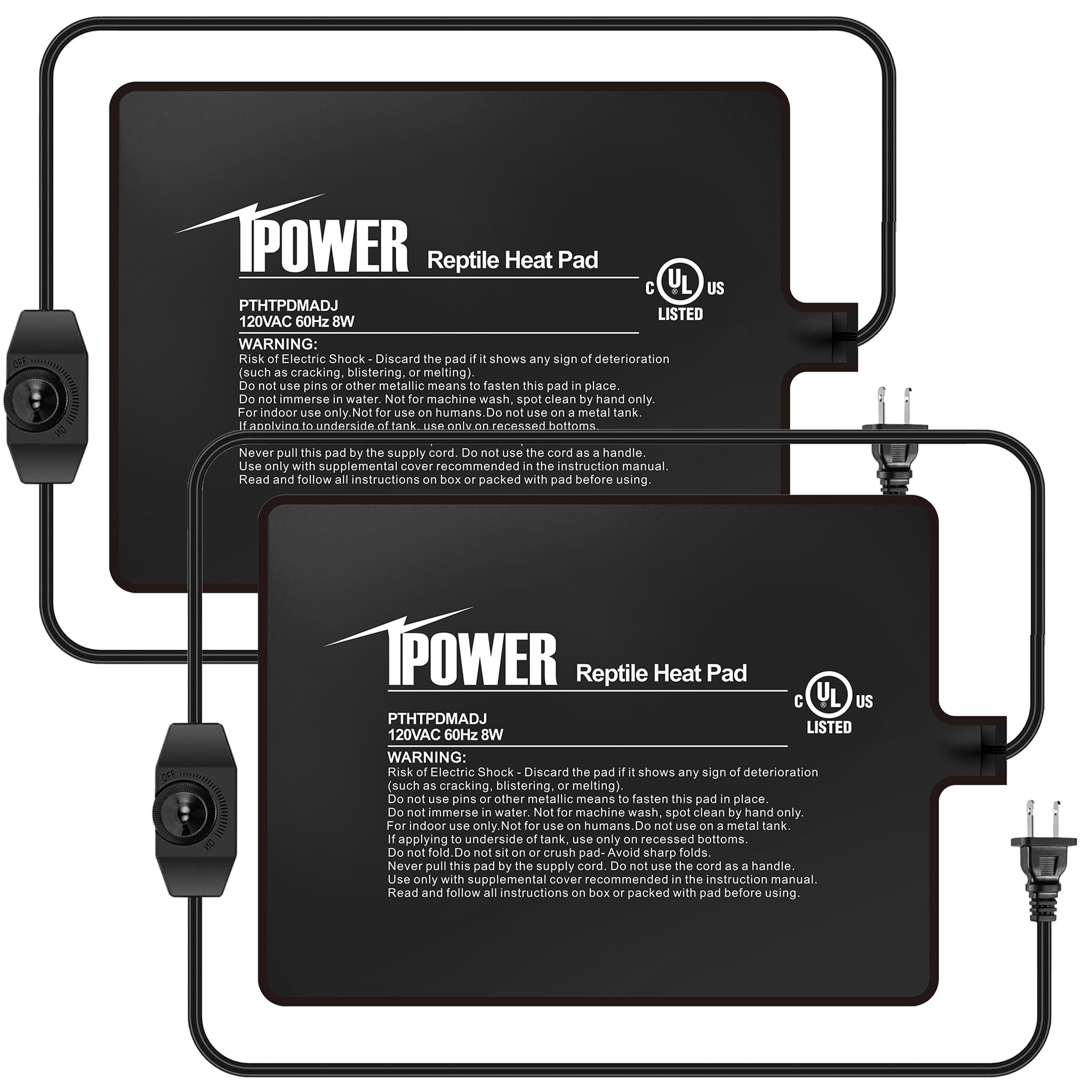 iPower 6x8 Inch Reptile Heating Pad with Adjustable Controller Knob, Under Tank Heater Mat for Turtles, Lizards, Snakes, Amphibians & Small Pets, 2