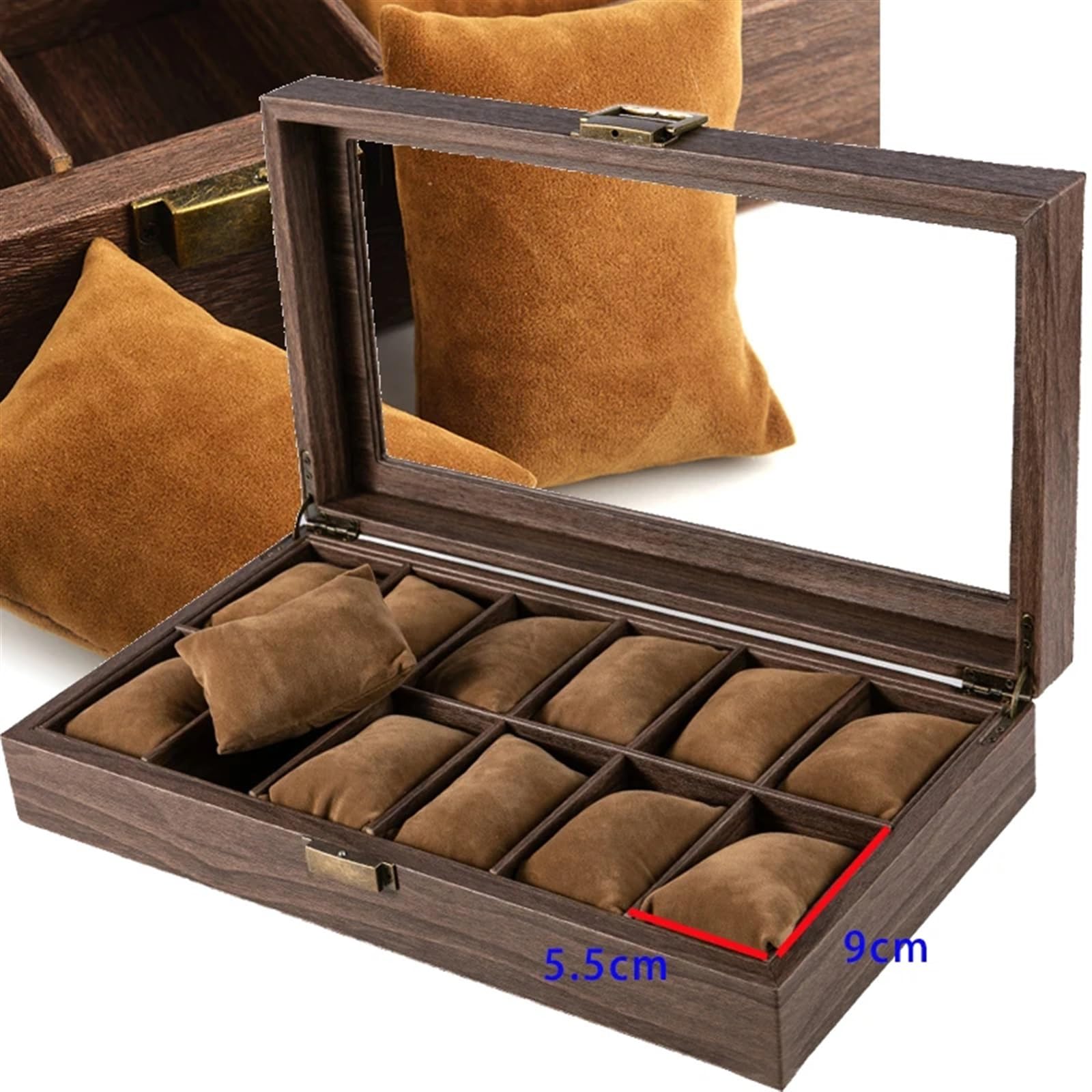 Caja Expositora Para Relojes Caja de almacenamiento de reloj de cuero con 3,6,10,12 ranuras, organizador de relojes for hombre y mujer, estuches de exhibición, Cajas de Regalo for gafas y joyería(12lo