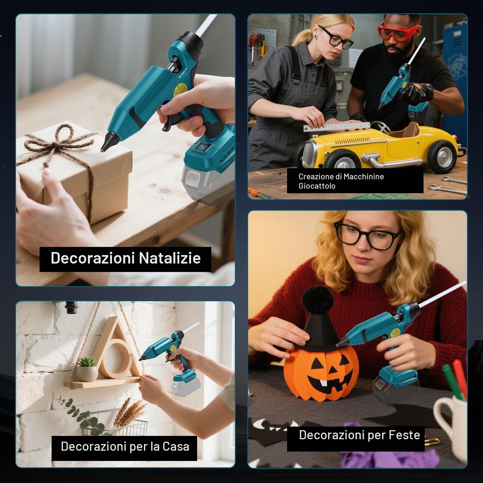 Pistola Colla a Caldo Senza Fili per Makita 18V (senza Batteria) | 100W, Max. 200℃, Preriscaldamento Rapido, Display Temperatura e Batteria, per Fai-da-te e Riparazioni