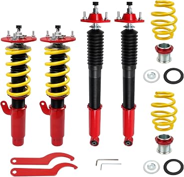 24 Levels Adjustable Coilovers Compatible with BMW E46 330i 325i 328i 318d 316i 320d 320i 325i 330d 330ci 325ci 323ci 330ci 1998-2007 High Poundage Coil Spring Absorber Struts Suspension Lowering Kit