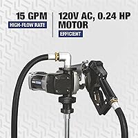 Vista 2 de Roughneck Bomba de transferencia de combustible de alta resistencia, 15 GPM, 120 voltios de CA, boquilla automática, compatible con gasolina