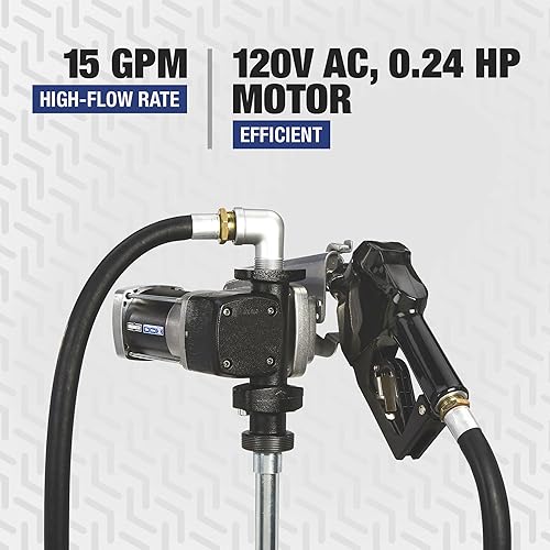 Miniatura 2 de Roughneck Bomba de transferencia de combustible de alta resistencia, 15 GPM, 120 voltios de CA, boquilla automática, compatible con gasolina