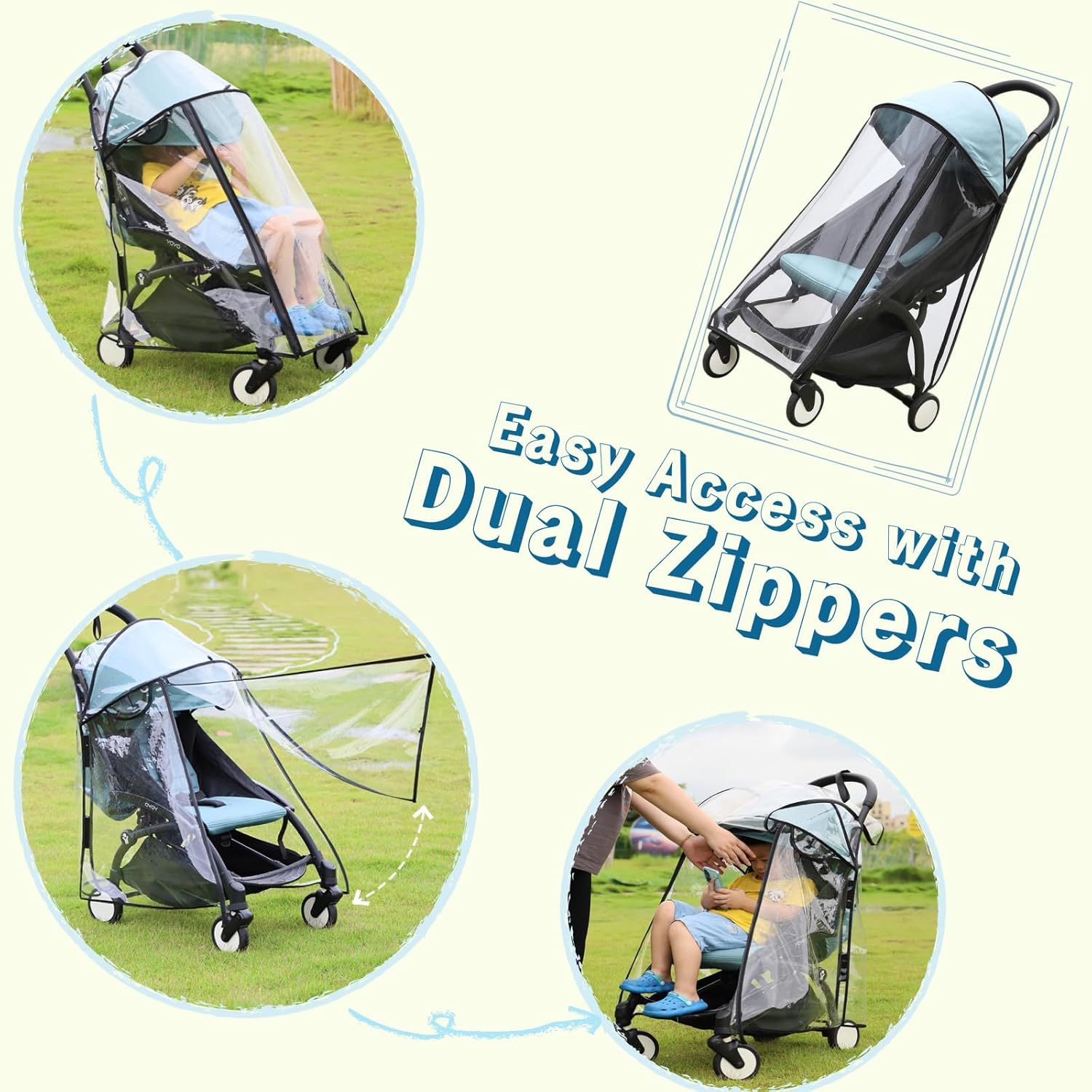 Lusinus Stroller Rain Cover – Thick EVA Waterproof Windproof Canopy Compatible with YOYO – Breathable with Side Vents – Includes Oxford Waterproof Drawstring Bag – Baby Stroller Accessory