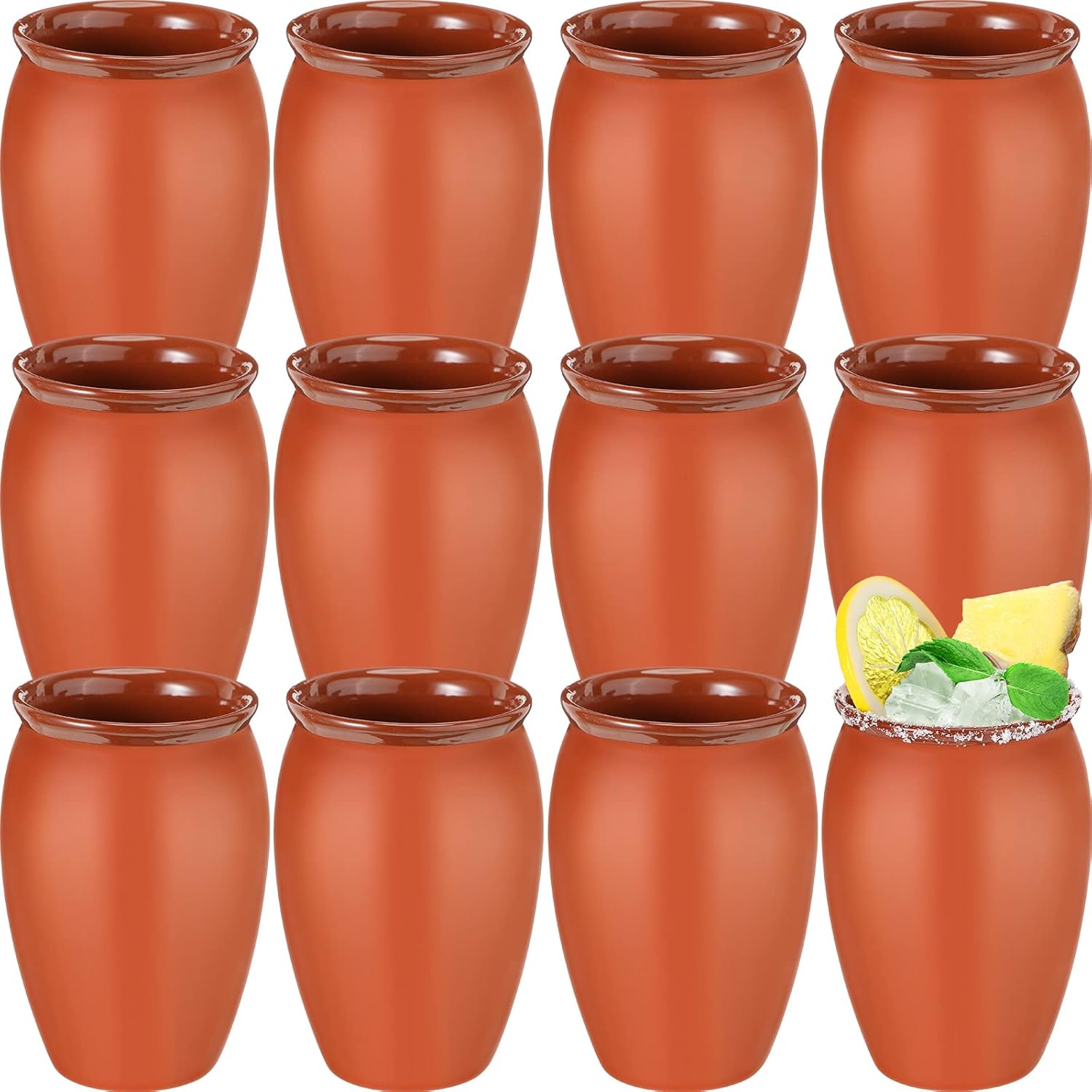 Nuogo 12 Pcs 12 oz Cantaritos De Barro Mexicanos Cantaritos Shooters Taco Tuesday Mexican Clay Cup Cocktail Cups for Tequila Margaritas Mojitos Tazas