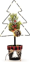 GIGALUMI Tabletop Christmas Decoration, Artificial Mini Christmas Tree with 20 LED Lights, Indoor Home Lighting with Timer Function, Home Decor for Desktop, Window Sill, Mantelpiece, Warm White