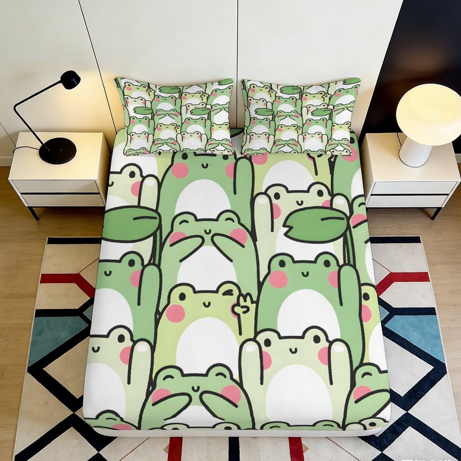 Pnayamiorkfel Style-9 3D Printed Cute Frog Pattern Fitted Sheet Microfiber Soft Breathable Cartoon Animal Bed Cover For Bedroom Guest Room Decor 90X200x25cm