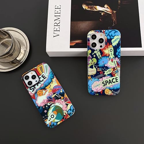 Miniatura 5 de Yonds Queen Linda funda para iPhone 12 Pro Max, diseño de astronauta espacial y luna, cohete con purpurina láser, diseño elegante a prueba de