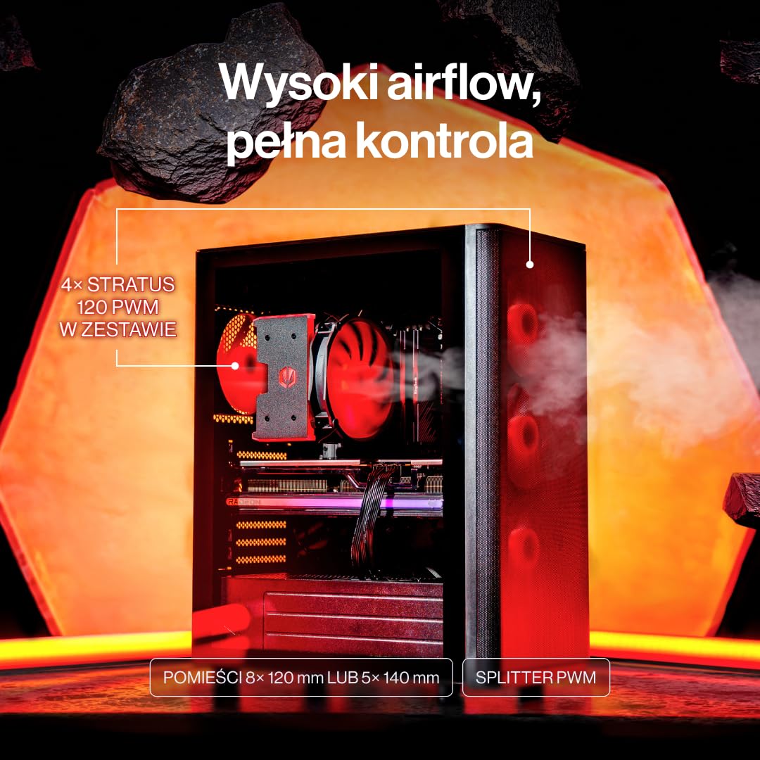 ENDORFY Ventum 400 Air Obudowa PC ATX z Hartowanym Szkłem, 4x Stratus 120 PWM, Mesh Front, USB-C, Obsługa AiO 360 mm, Gaming Case dla Mini-ITX mATX ATX