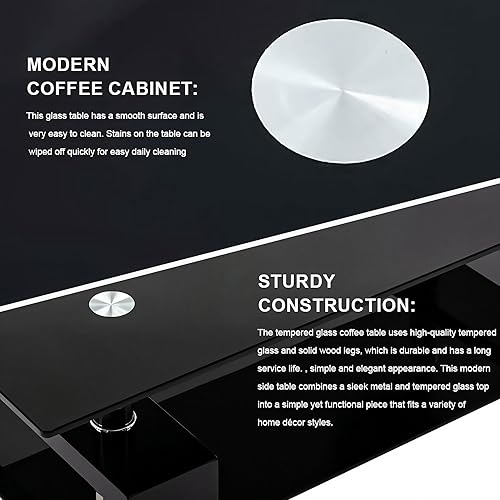 Miniatura 4 de Mesa de centro rectangular de vidrio para sala de estar, mesa central con tapa de vidrio templado y estante abierto, mesa de té de 2 niveles para el