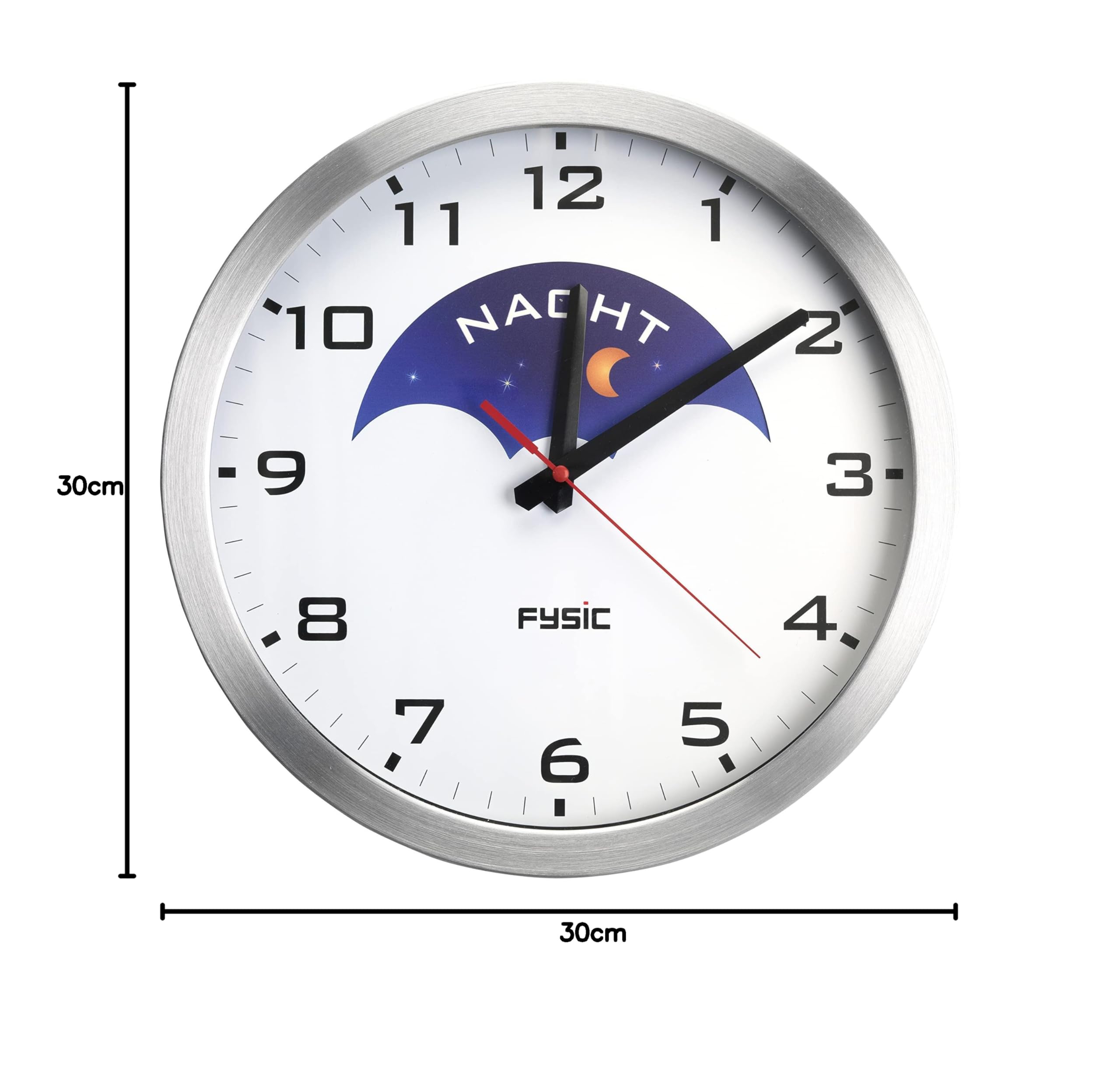Fysic FK150 Analoge Seniorenuhr - Demenz Uhr - Uhr für Senioren - Uhrzeit und Tagesabschnitt - Silber