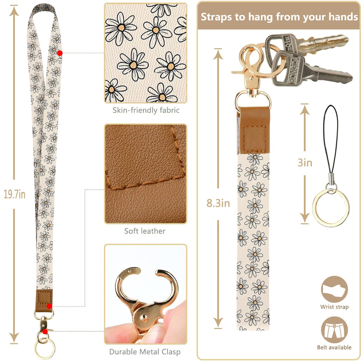 Bolimoss Daisy Lanyard for ID Badges Keys, 2-in-1, Cute Floral Pattern, ID Badge Holder, Wallet, PU Leather, Card, Name Tag, Protection - Image 3