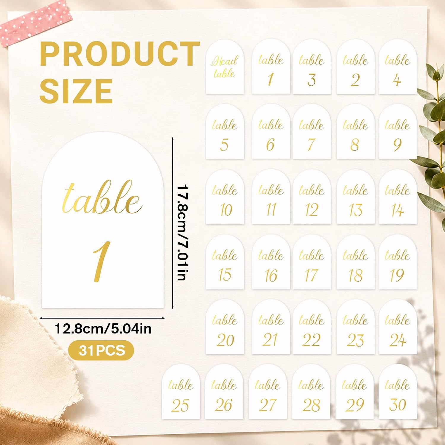 Table Numbers 1-30 with Head Tables Card 5x7 Inch Table Number Cards