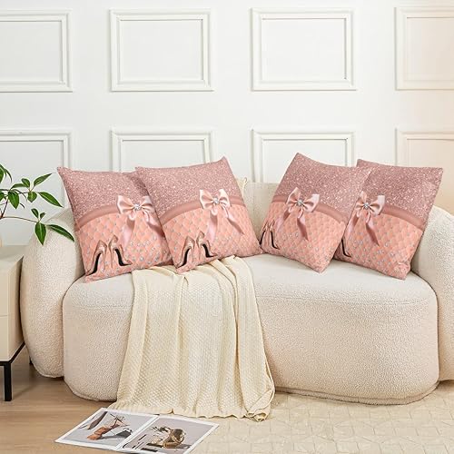 Miniatura 7 de Juego de 2 fundas de almohada reversibles con purpurina (sin purpurina sin lentejuelas), fundas de almohada cuadradas de color champán pastel para