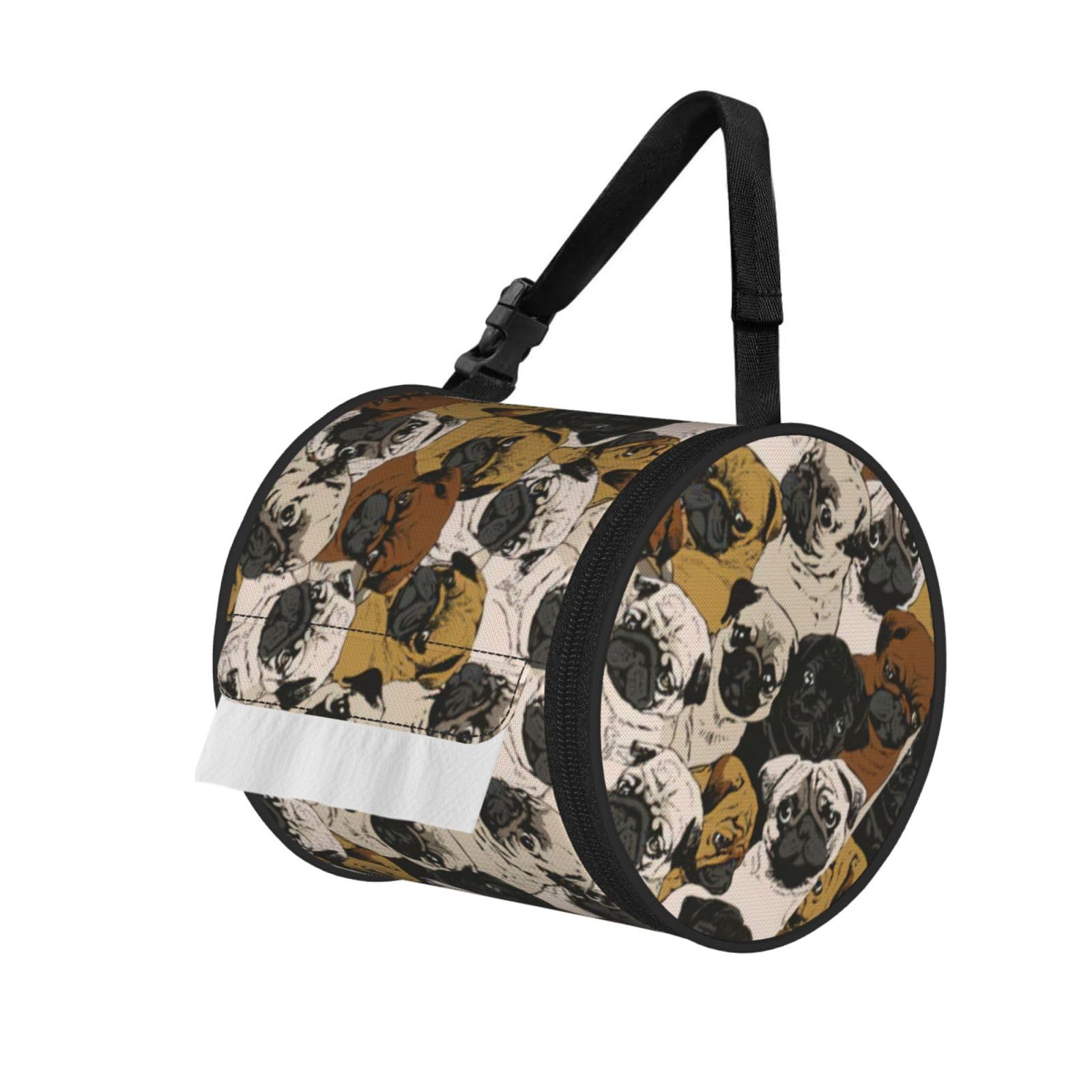 Imagen De Pug Printed Hanging Tissue Organizer, Smooth Zipper Oxford Cloth Roll Holder for RV Bathroom Desk
