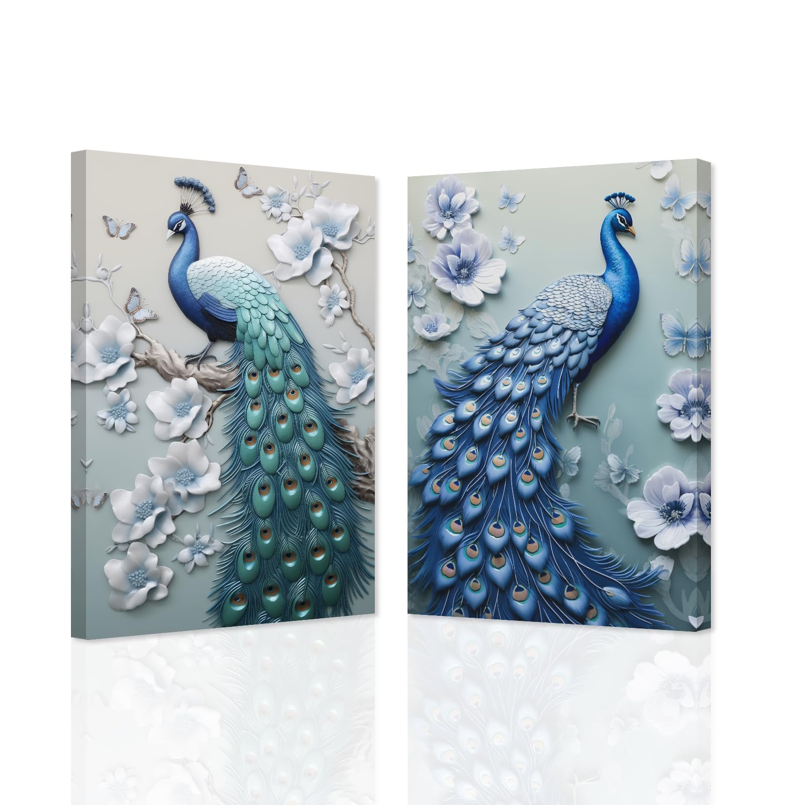 ZXHYWYM Peacock Wall Art Set of 2 Blue Peacock Pictures Wall Decor