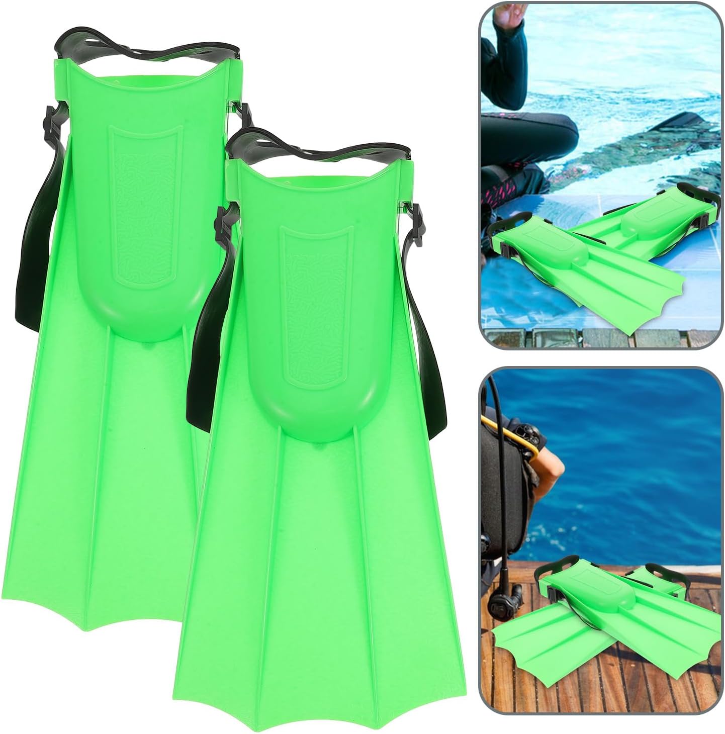 Youth Diving Fins Snorkeling Flippers Green Size 30-36 Lightweight Training Fins for Swimming and Diving