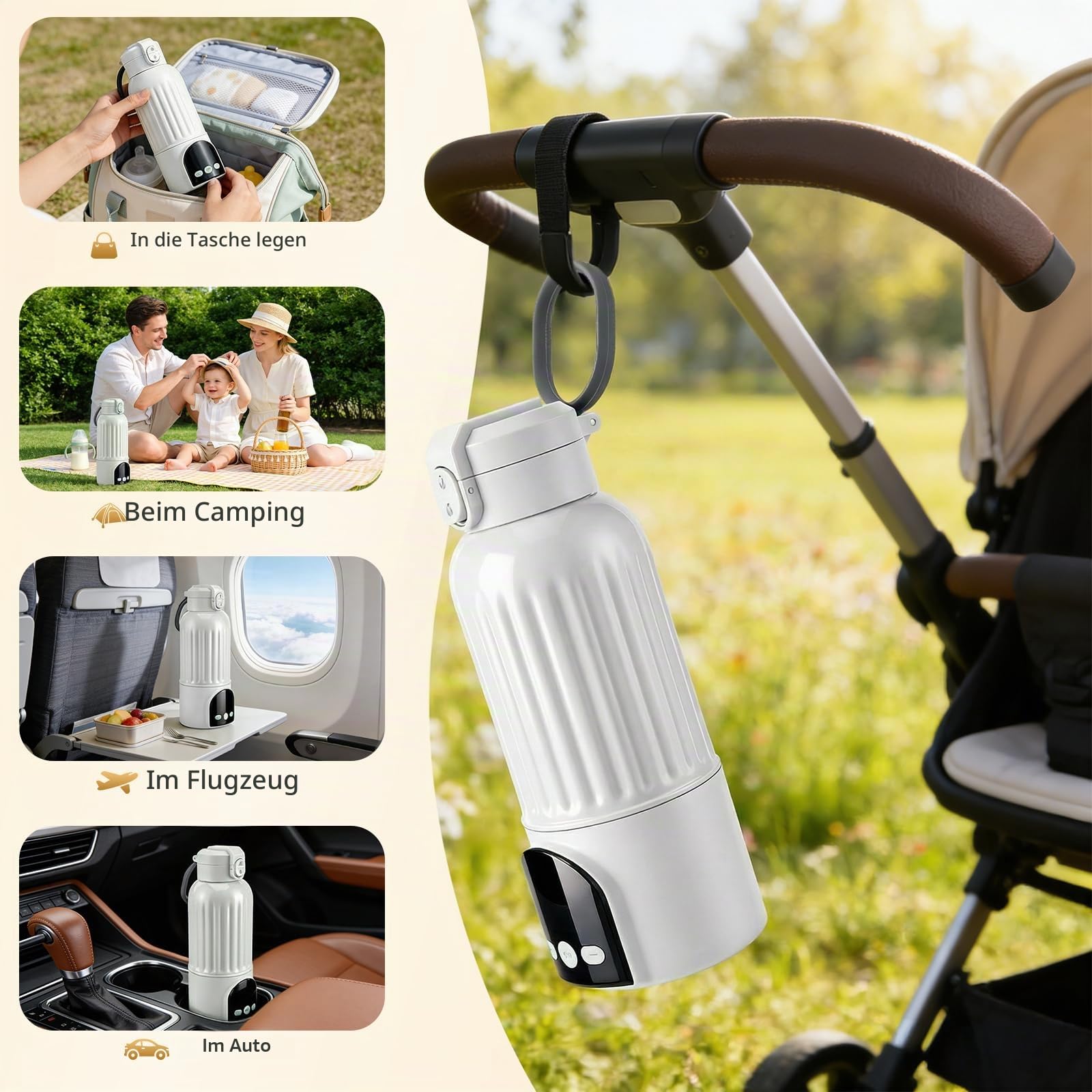 Flaschenwärmer Baby Unterwegs,Sterilisationsfunktion,35–70°C,500Ml | Schnelles Aufheizen,Tragbarer Flaschenwärmer,Hohe Wärmespeicherung,Mobiler Flaschenwärmer Baby Für Muttermilch,Nacht,Ausflüge