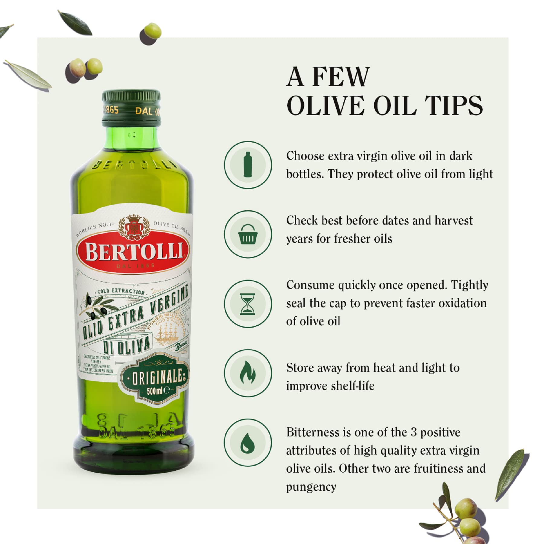 Bertolli Extra Virgin Olivenöl Original Olivenöl Extra Virgin Flasche, 6er Pack (6 x 500 ml)