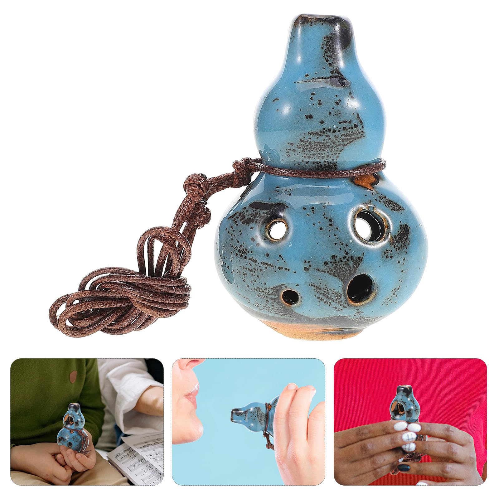 MAGICLULU Flûte Ocarina Alto en Céramique 6 Trous Bleu, Instrument de Musique pour Relaxation et Camping, Support Pratique