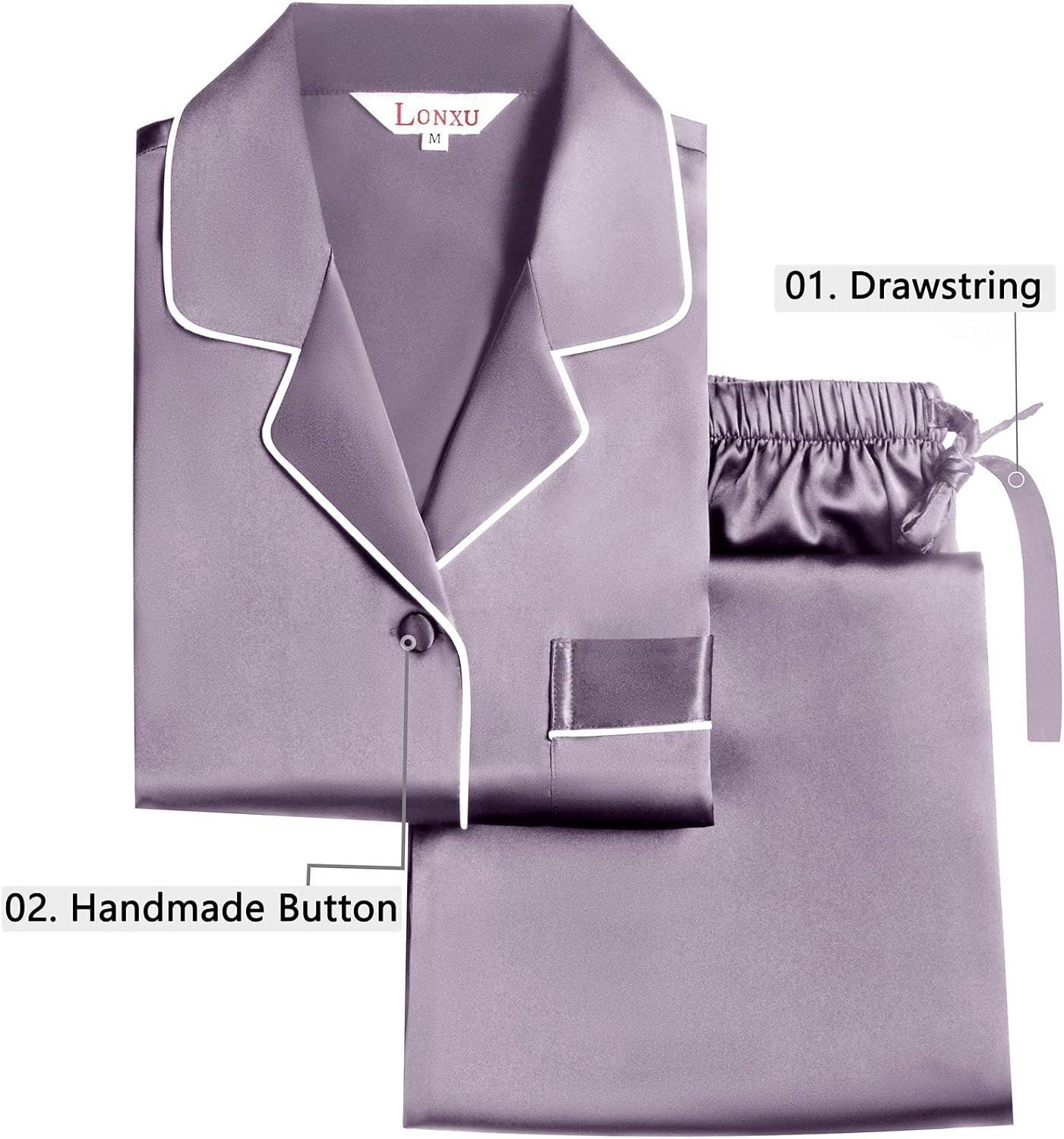 LONXU Silk Satin Womens Pajama Sets Button Down Sleepwear Loungewear XS~3XL 5 71h9UWyV8ML. AC SL1500