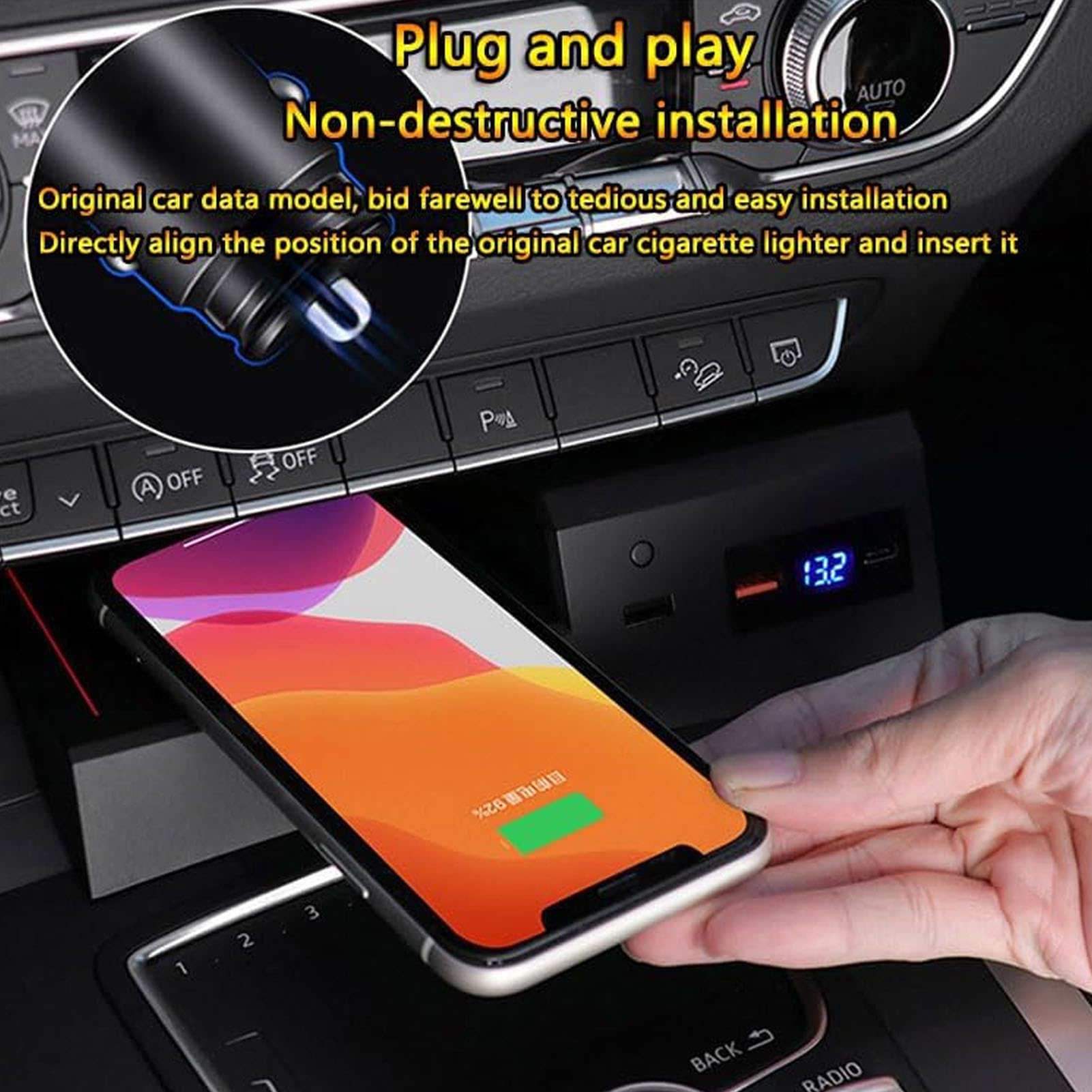 Cargador De Coche Inalámbrico para Audi Q5L 2018-2022 Panel De Accesorios De Consola Central,Cargador De Teléfono De Carga Rápida Qi De 15 W con Puertos USB para Cualquier Teléfono Habilitado P