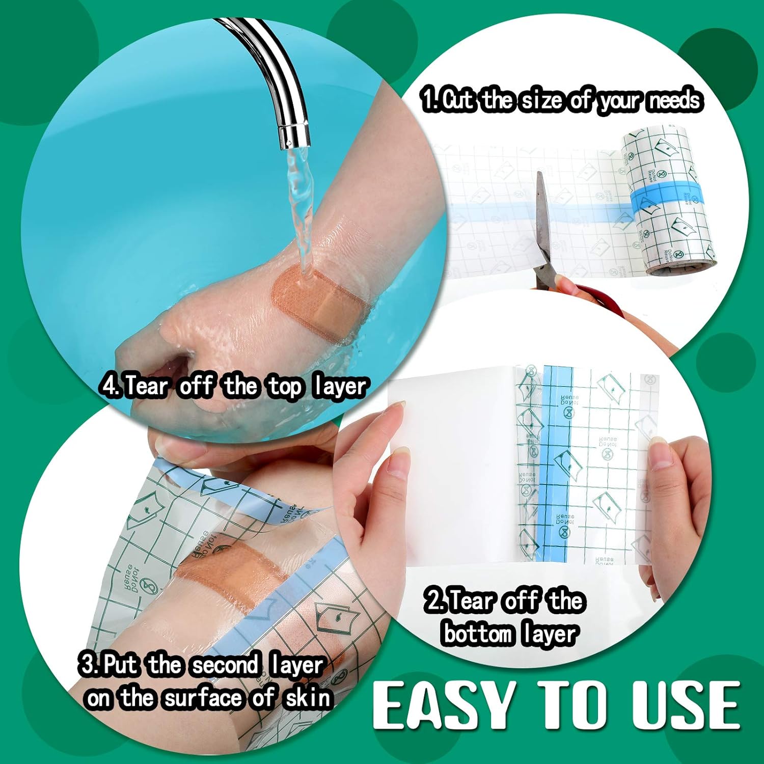 6 Rolls Transparent Stretch Adhesive Bandages Waterproof Tape Clear Protective Bandage Dressing Tape Transparent Film Dressing Tape 2 Sizes (4 Inch x 2.2 Yard, 6 Inch x 2.2 Yard) - Image 3