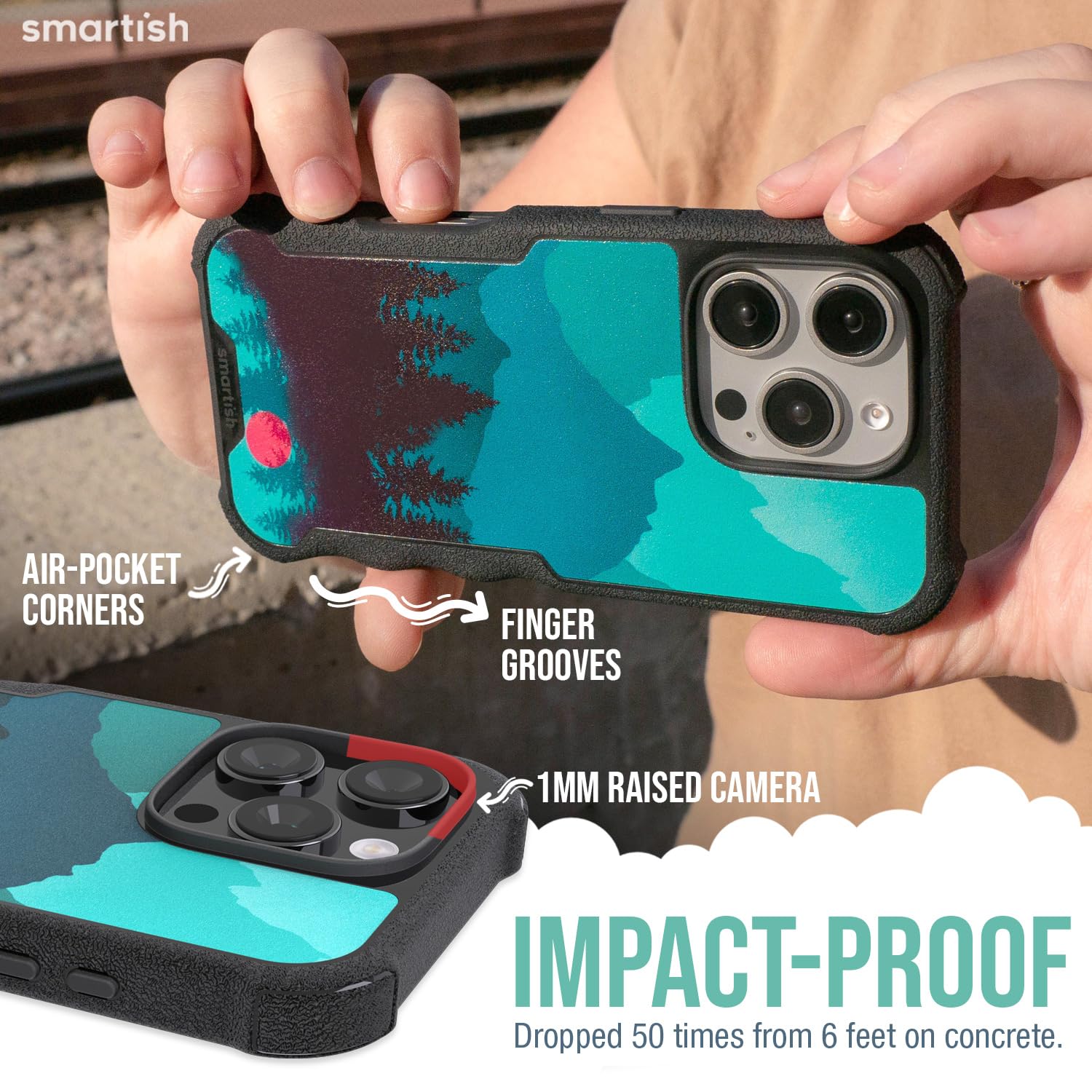 Smartish® Gripzilla - Custodia magnetica per iPhone 16 Pro Max, compatibile con MagSafe, robusta e resistente, con protezione testata contro le cadute, motivo: Moving Mountains