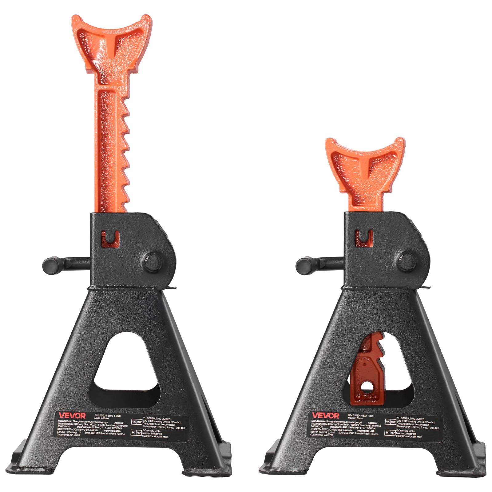 VEVOR Cavalletti di Sollevamento Capacità 3 Tonnellate, Altezza Regolabile da 275 a 415 mm, Robusti Cavalletti di Sollevamento in Acciaio con Bloccaggio, per SUV, Auto, Nero e Arancione