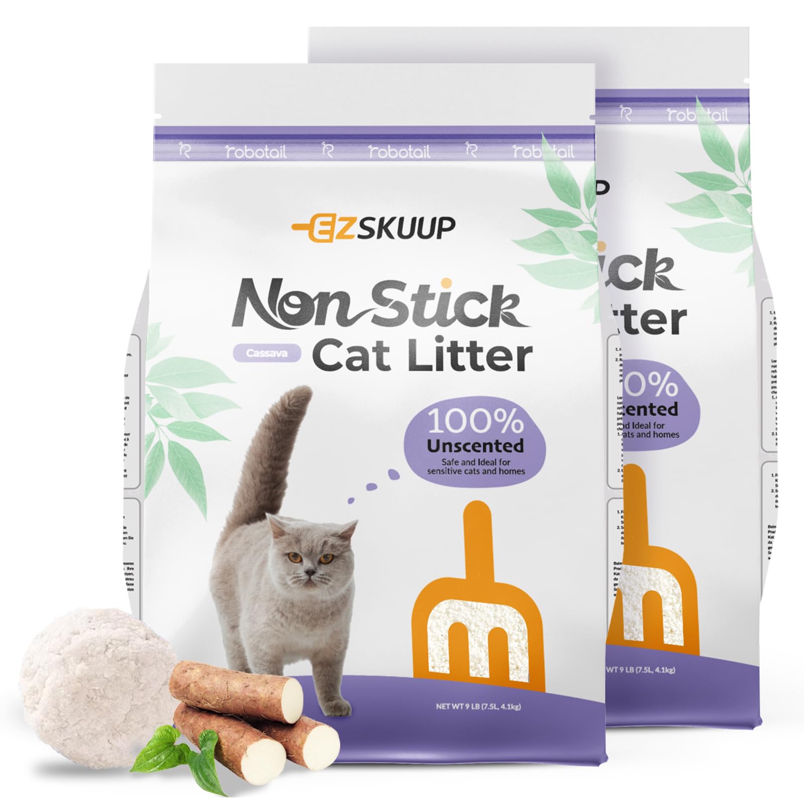 EZSKUUP Robotail Katzenstreu, antihaftbeschichtet, stark, klumpend, geruchlos, staubfrei, einfach zu schaufeln, helle Farbe für Gesundheitsverfolgung, für automatische Robotail-Katzentoilette, 8,2 kg