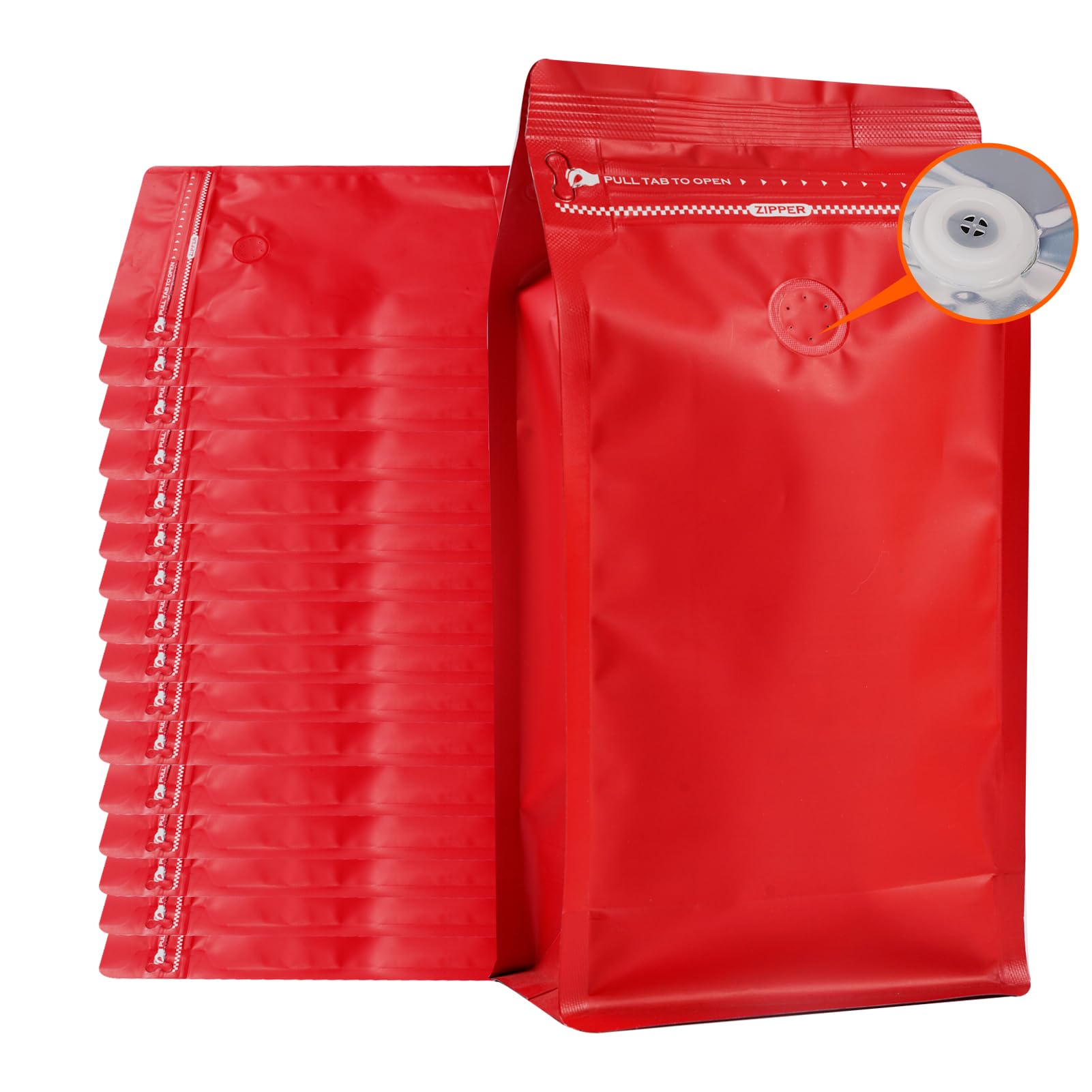 Coffee Bags with Valve (50 PCS,8oz/0.5lb) Red High Barrier Aluminum Foil Flat Bottom Standing Coffee Beans Storage Packaging Bags, Reusable Heat Seal Side Zipper Pouches for Small Business and Home